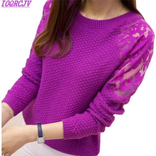 2018 New Spring Autumn Knit Pullover Women Sweater Fashion Lace Sleeve Slim Big Size Casual Women Tops Short Sweater IOQRCJV H4