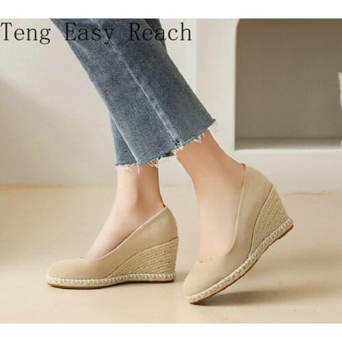 2021 Spring New Hemp Weaved Espadrilles Womens Shoes Beige Green Black Womans Platform Wedges High Heels Pumps