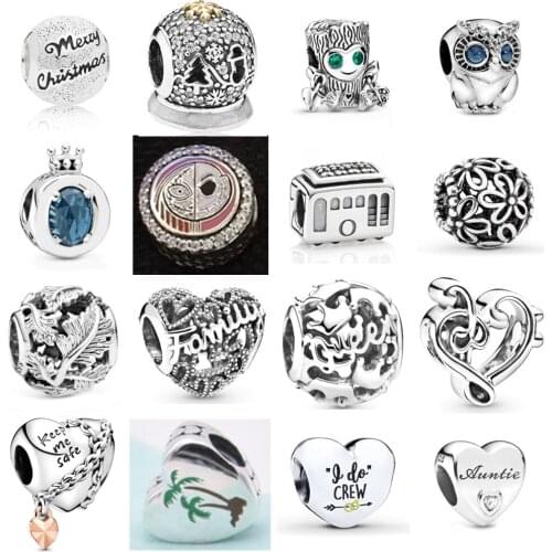 NEW 2021 100% 925 Sterling Silver Owl Blue Gem Love Heart Charm Pendant Fit DIY Original Bracelet Fshion Jewelry Gift