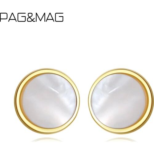 PAG&MAG Korean New Real Sterling Silver 925 Earrings Circular Shell Stud Earrings For Women Fine Jewelry joyas de plata 925