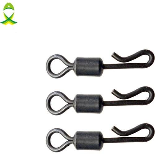 JSM 50pcs Matte Black Rolling Quick Change Swivels Carp Rigs Long Body Swing Snap Connector for Carp Fishing hooks swivels
