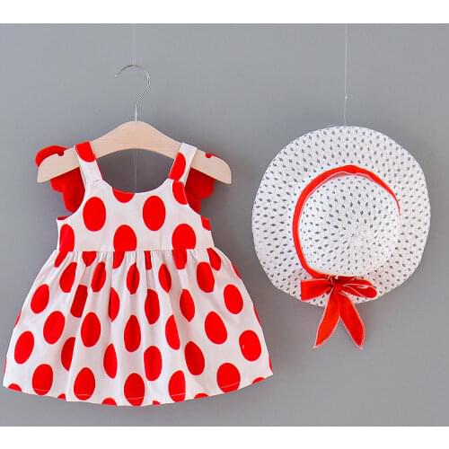 2020 New Summer Dresses Casual Cute Infant Kids Baby Girls Dot Sleeveless Little Wings Clothes Princess Party Dress + Sun Hat