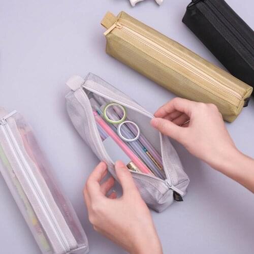Transparent Pencil Case Mesh Pencil Bag For Kids Girls Gift Office School Supplies Kawaii Stationery Nylon Zipper Pencilcase
