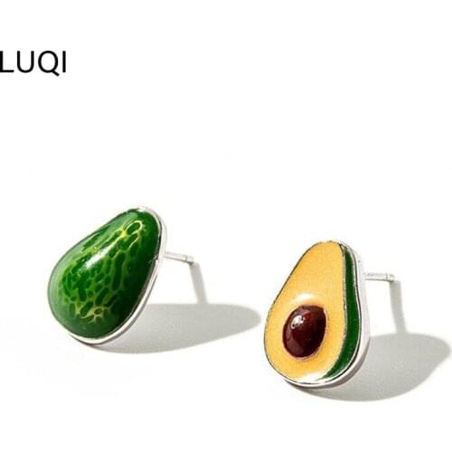 S925 silver fashion new creative avocado dripping cute green fruit earrings E075