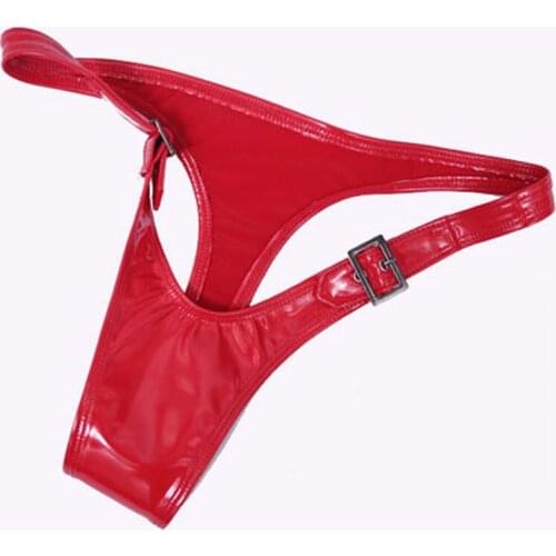 Sexy Women PVC Shiny Low-Rise G-String Bandage Hollow Out Sexy Micro Thong T-Back Adjustable Bikini Smooth Thongs Plus Size F34