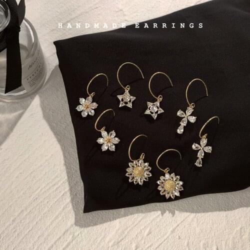 Earrings for Women New Style Fashion Exquisite Zircon Cross Sunflower Earrings Light Luxury Star Pendant Jewelry Wholesale