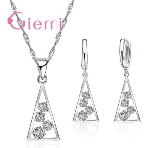 Special Geometric Earring Pendant Necklace Sets High Quality 925 Sterling Silver Austrian Crystal Woman Jewelry