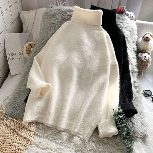 Turtleneck Knitted Women Sweater Pullovers Solid Long-Sleeved Loose Thicken Warm Female Pulls Outwear Coats Tops