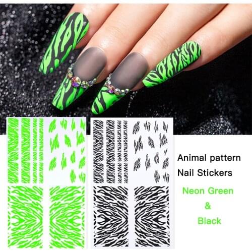 MEET ACROSS Neon Green Nail Stickers 3D Snake Nail Design Leopard Prints Sliders Animal Skins Foils DIY Manicure Decoration