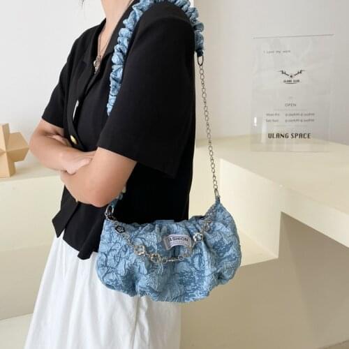 Solid 3 Dimensional Concave Convex Pattern Fold Womens Single Shoulder Bag for 2021 New Fashion Stylish Elastic Strap Chain Bag