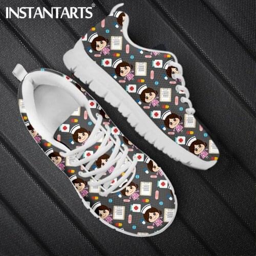 INSTANTARTS Cute Cartoon Nurse Doctor Brand Design Breathable Mesh Medical Shoes for Womens Sneakers Female Flats Footwear 2021