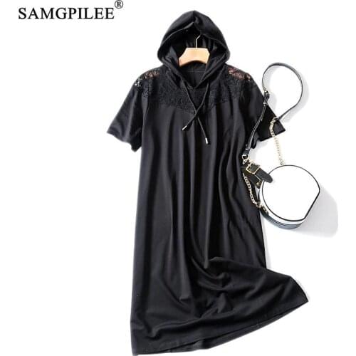 Woman Dress 2020 Spring Summer Casual Dresses A-line Patchwork Short Lace Midi Dress Empire Hooded Plus Size Summer Dresses 3xl