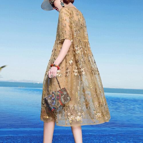 2021 New Spring Summer Women Two Pieces Dresses Vintage Mesh Lace Floral Embroidery Dress Elegant Plus Size 4xl Vestidos A51