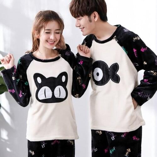 Winter Flannel Pajama Set Women Fleece Tops + Pants Pajamas Sleepwear Home Clothes Thick Warm Coral Velvet Couple Nightgown Suit