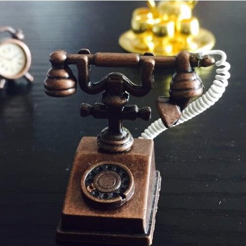 1:12 Dollhouse Miniature Old fashioned Phone Vintage Home wired Telephone Furniture for Doll House Accessories