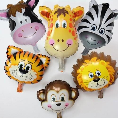 10pcs mini Lion & monkey & zebra & deer & cow & tiger Head Helium Foil Balloons Birthday Party Animal globos theme party suppies