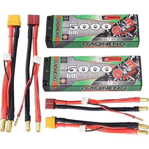 2PCS GAONENG GNB 5000mAh 7.4V 60C 2S Hardcase 2S LiPo Battery pack 5.0mm bullet Deans T XT60 Plug for 1:10 1/10 RC Car RC Boat
