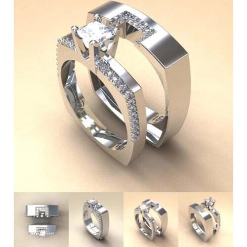 WYJZY 2 piece set of creative square inlaid AAA zircon engagement ring lady personalized fashion wedding jewelry