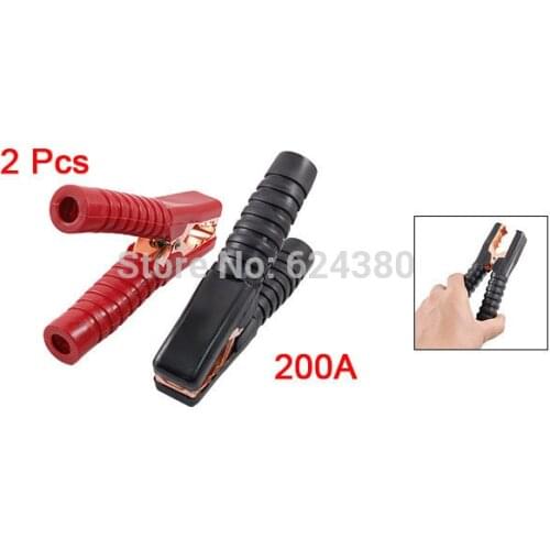 200A Insulated Car Auto Truck Battery Alligator Clamp Miniature Electrical Crocodile Test Clips Red Black x 2 Pcs / Lots