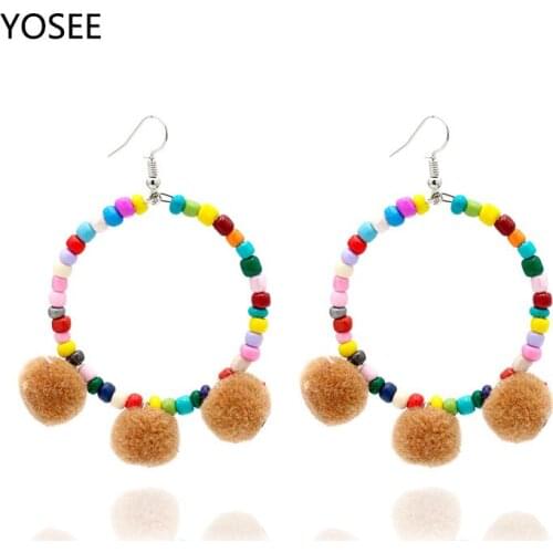 2018 Trendy Jewelry Accessories New Winter Lovely Fur Ball Pom Pom bead Earrings For Women Fashion Jewelry cute Gift