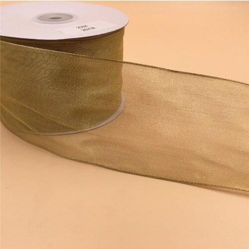 63MM X 25 Yards Net gold metallic Wire Edge Organza Ribbon for Birthday Decoration Gift Wrapping 2-1/2"