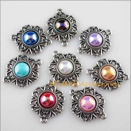 8 New Flower Acrylic Connectors Mixed Charms Tibetan Silver Pendants 21.5x28mm