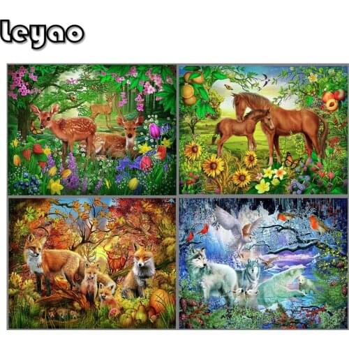 5D Diy Diamond Painting Full Square Diamond Embroidery Four Seasons Landscape Animals Deer Horse Fox Wolf Mosaic Home Decor