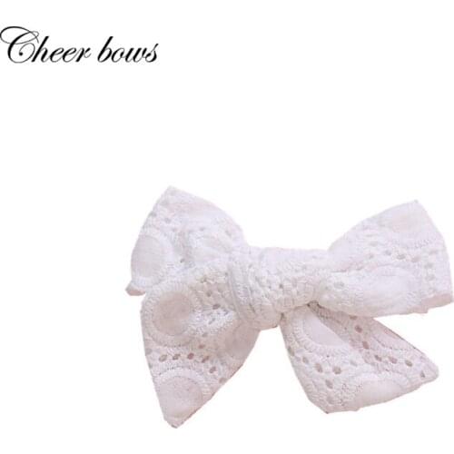 Cheer Bows Hollow Lace Hair Bows White Partysu Hair Clips For Baby Girls Children Simple Accessories Princess Pins Headdress