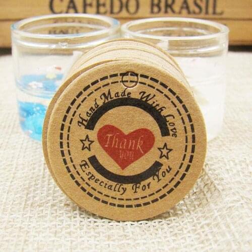 Custom thank you handmade tags with love red colors heart kraft paper product hang tags wedding favor gift tagging Tags