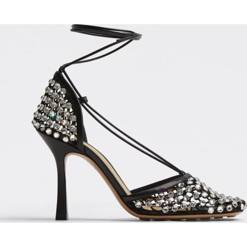 Sparkle Stretch Sandals Crystal Mesh Black Shoes