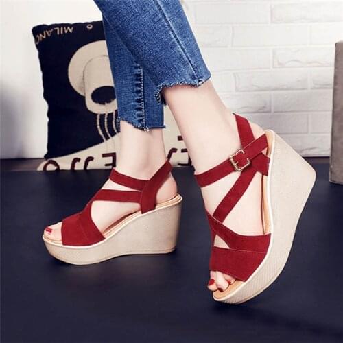 2021 Women Ladies Women Fish Mouth Non-slip Platform Slope High Heels Sandals Buckle Strap Sandals Outdoor Style for Women