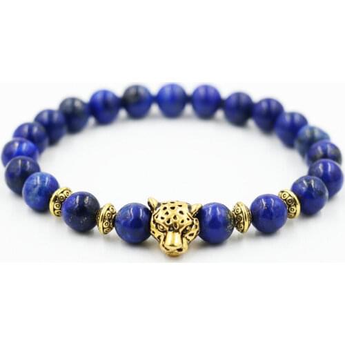 BPPCCR lapis lazuli Bracelets Men Leopard head string prayer beads Antique Gold Men Women Bracelets bijoux Pulseiras masculinas