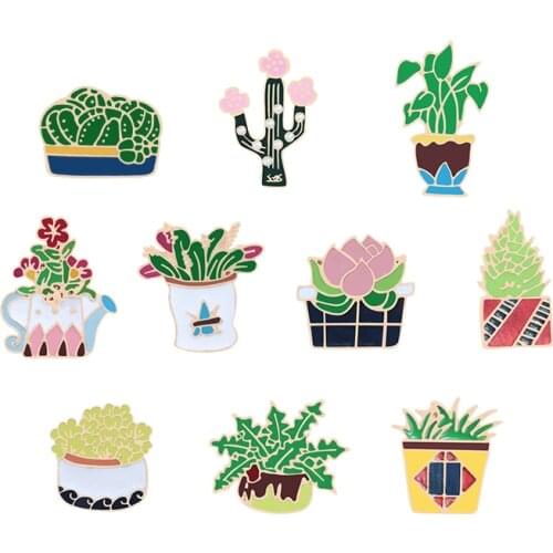 10 Styles Cute Potted Plants Pins Succulent Cactus Brooches Flowers Badges Clothes Lapel Pin Plant Jewelry Gift for Women Girl