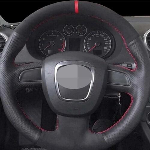 DIY Black Genuine Leather Car Steering Wheel Cover For Audi A5 2008-2010 A3 (8P) 2008-2013 A6 (C6) A4 (B8) 2008-2010