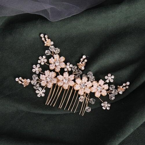 Flower Hair Comb Handmade Rhinestone Pearl Headpieces Hairpins Bridal Wedding Hair Accessories for Women Girls Hair Styling