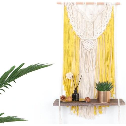 Wooden Double-layer Macrame Wall Hanging Shelf Partition Frame Decoracion Hogar Basket Plant Holder Flower Basket Boho Decor