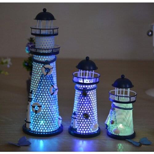 Mediterranean-style home bedside table lamps romantic lighthouse iron candelabra wedding decora craft novelty kids night light