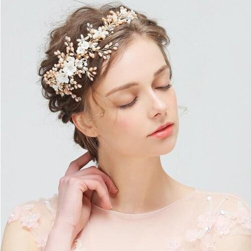 European And American Bride Headpiece Pearl Crown Headband Exquisite Elegent Handmade Bridal Wedding Hair Accessories