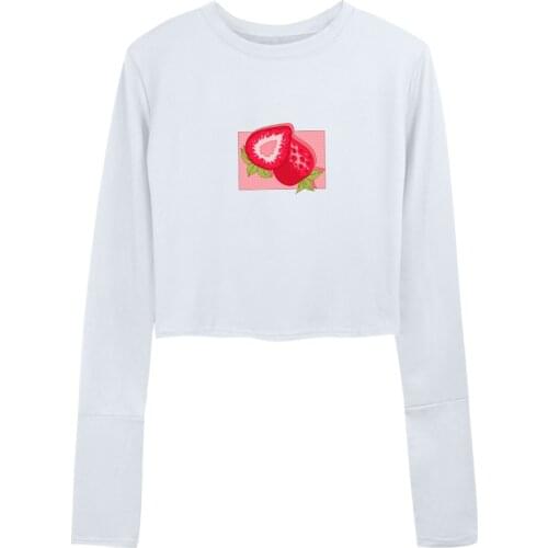 Strawberry Print TShirt Cotton Long Sleeves Women Sexy Tight T-Shirt Girls Harajuku Stripe Pants Sets Casual Fashion Kawaii Tees