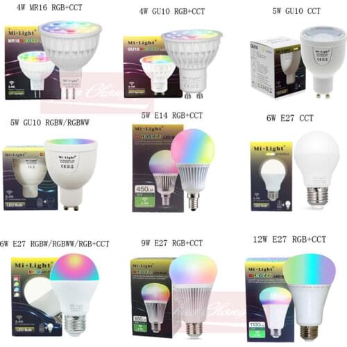 Hot Mi Light RGBCCT Dimmable led Bulb 4W MR16 GU10 6W 9W 12W E27led Lamps Wireless Wifi Controller Box 2.4G RF Remote Controller