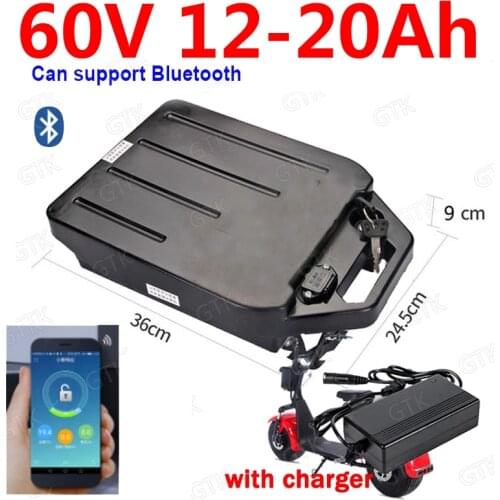 GTK 60V 20Ah Lithium-ion battery 60v 18ah li ion with Bluetooth BMS APP for two Wheel Foldable citycoco scooter bicycle +charger