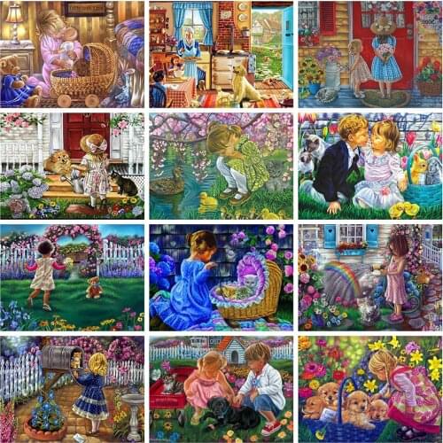 HUACAN Full Square Diamond Painting Portrait Mosaic Kids DIY Diamond Embroidery Garden Rhinestones Pictures Wall Art