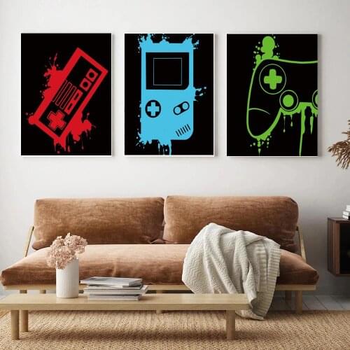 Video Game Game Controller Art Print Colorful Gaming Themed Canvas Painting Posters and Prints Wall Art Boys Room Decor