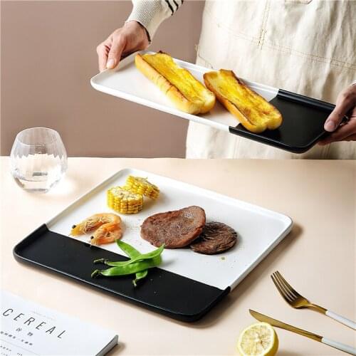 Ceramic Rectangular Plate Nordic Black and White Square Tray Ins Style Creative Tableware Dessert Plate Western Dishes Steak