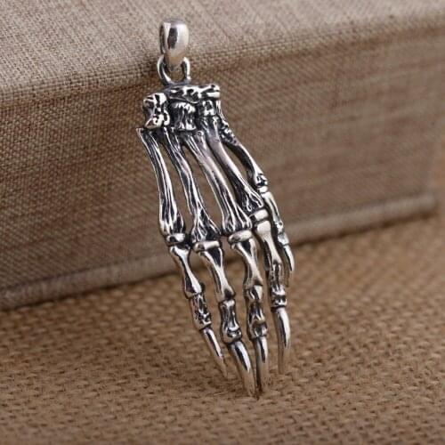 BESTLYBUY Real 925 Sterling Silver Gothic Punk Devil Skeleton Skull Claw Pendant For Men and Women