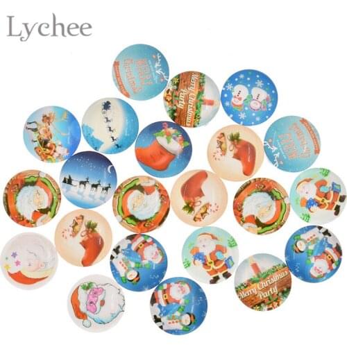 Lychee Life Merry Christmas Flatback Glass Decors Round Adhesive Embellishment DIY Crafts Scrapbooking Photo Decoration