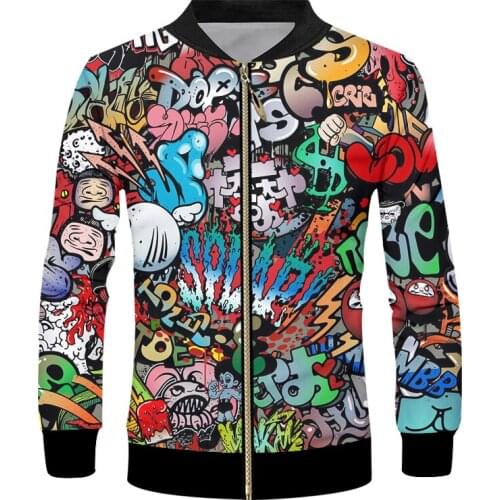 OGKB Streetwear 3d Mens Zipper Jacket Hip Hop Style Casual Anime Graffiti Printed Coat Fun Jackets Oversized 6XL Drop Shipping
