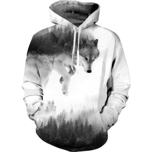2021 new 3D printed hoodie Spring and Autumn Wolf Graphic Hoodie Comfortable loose hoodie Mens tops shirt hoodies male Attire