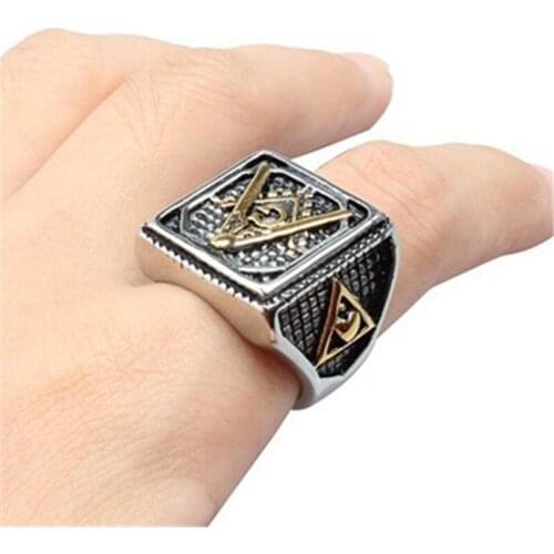 Silver color Gold color Mens Square Freemason Masonic Ring Templar Ring US SIZE 7-15