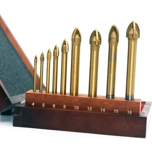 9pcs Titanium Coated Glass Drill Bits Set 4 Cutting Edges Cross Spear Head Drill for Ceramic Tile Marble Mirror concrete wall